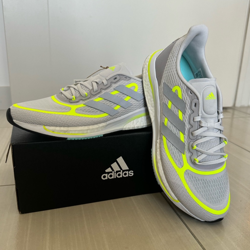 Adidas Women’s Supernova Running Shoes - Light Gray/Neon Yellow - Size 9 - New
